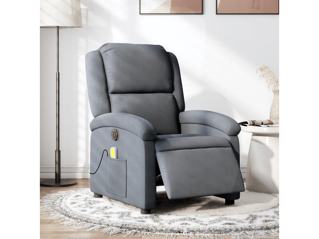 Sillón reclinable de masaje eléctrico terciopelo gris oscuro