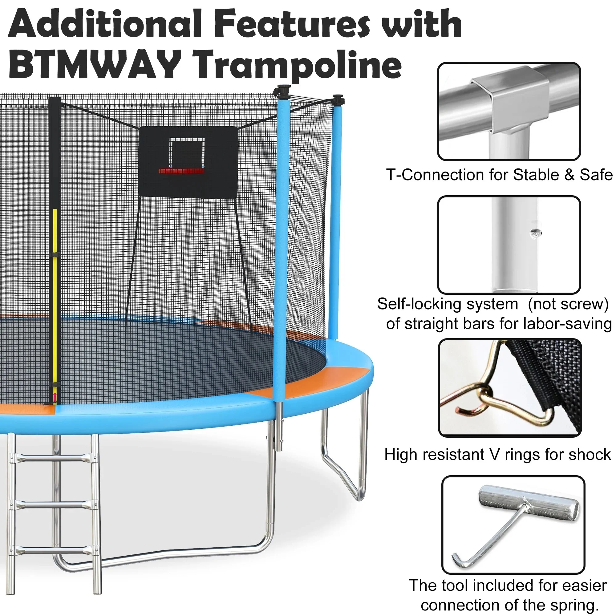 SHINPT 14ft Outdoor Trampoline With Safety Net, Basketball Hoop And Ladder - Image 9 SHINPT 14ft Outdoor Trampoline With Safety Net, Basketball Hoop And Ladder - Image 9
