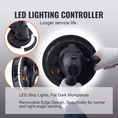 800W Electric Drywall Sander with Dust Extraction, Adjustable RPM 1200-2300, Brush Motor for Efficient Wall Sanding & Polishing