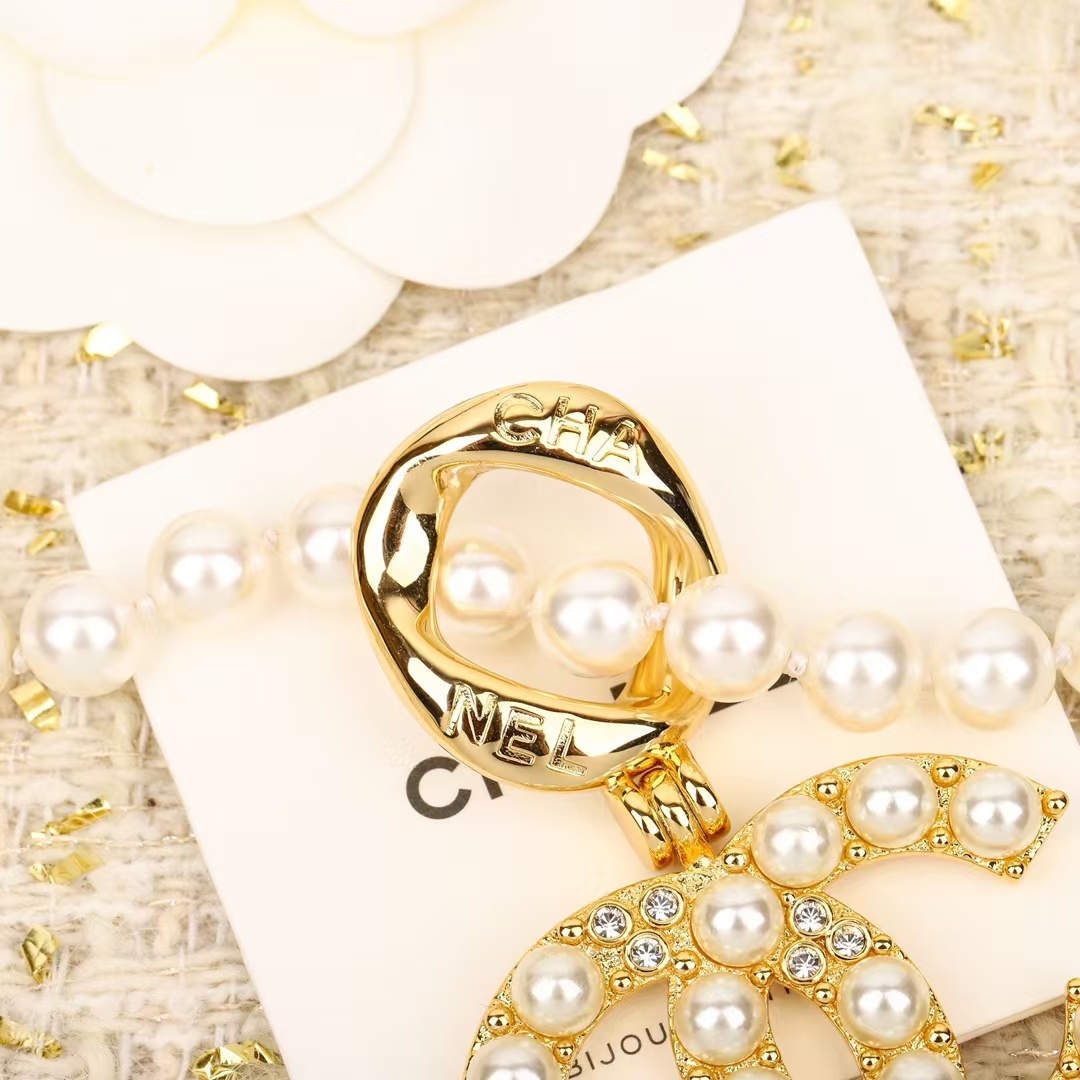 Chanel Diamond Pearl Paved Double C Pendant Pearl Necklace - Original Replica Club