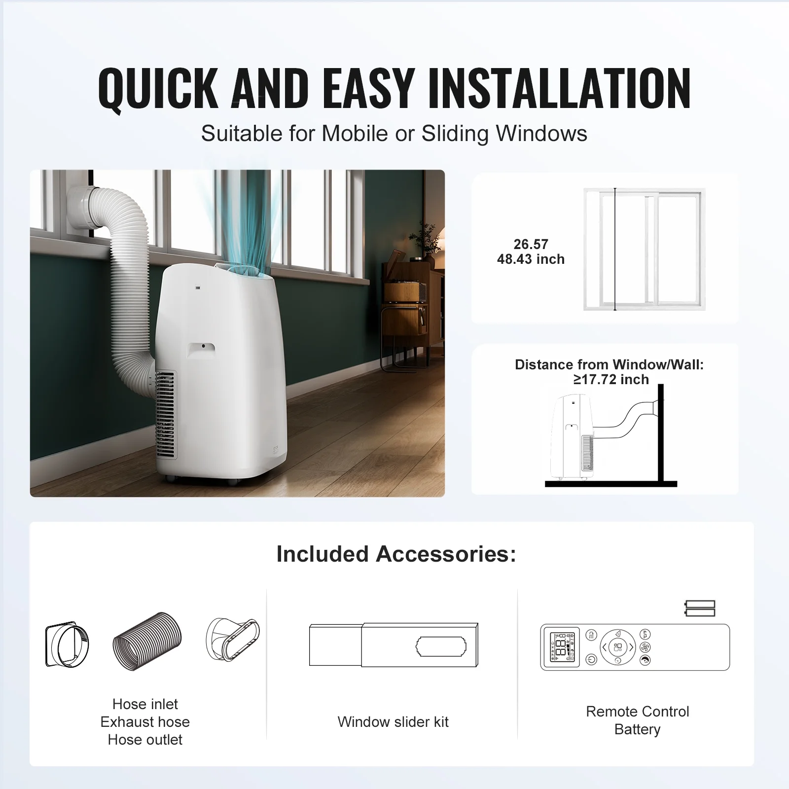 KFFKFF 14,000 BTU Mobile Air Conditioning Unit, Versatile 3-in-1 AC , Suits 550-700 Sq.Ft Spaces, Features Cooling, Dehumidifying, Fan Modes, Quiet Operation, and Comprehensive Accessories - Image 4