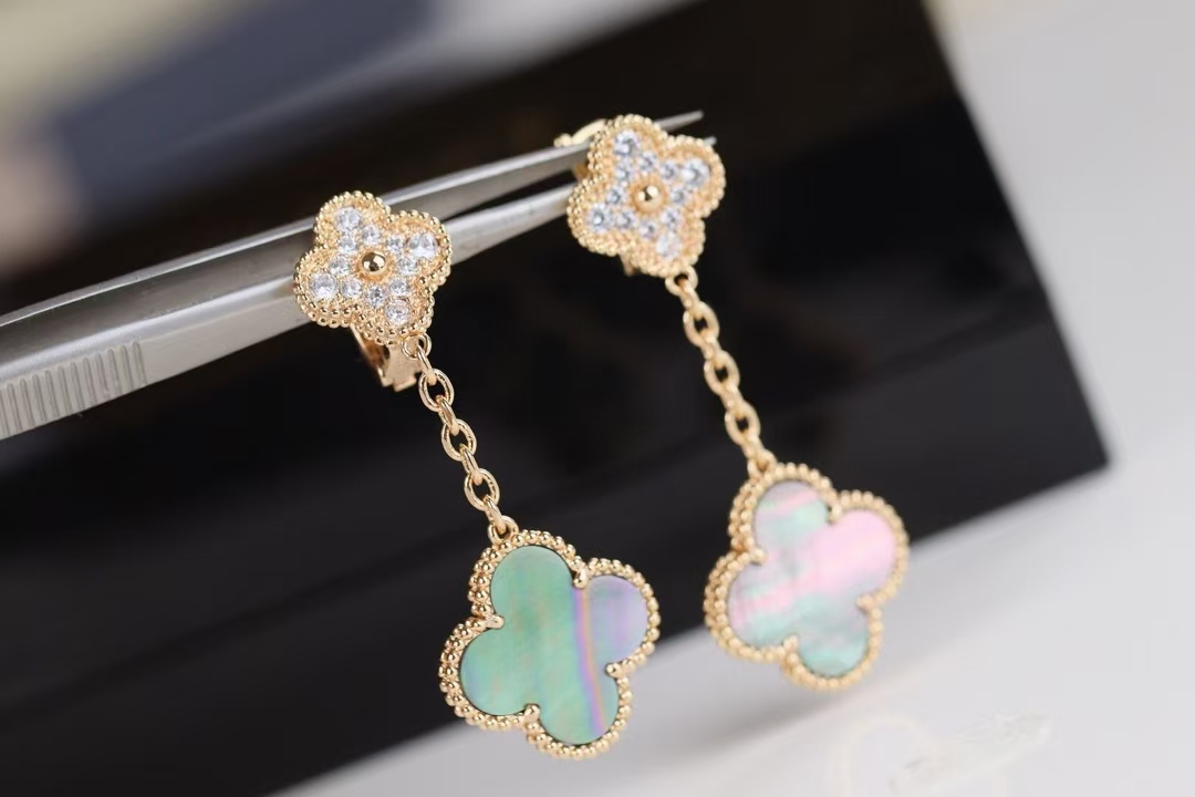 VCA Grey Mother of Pearl Magic Alhambra Earrings 2 Motifs - Original Replica Club