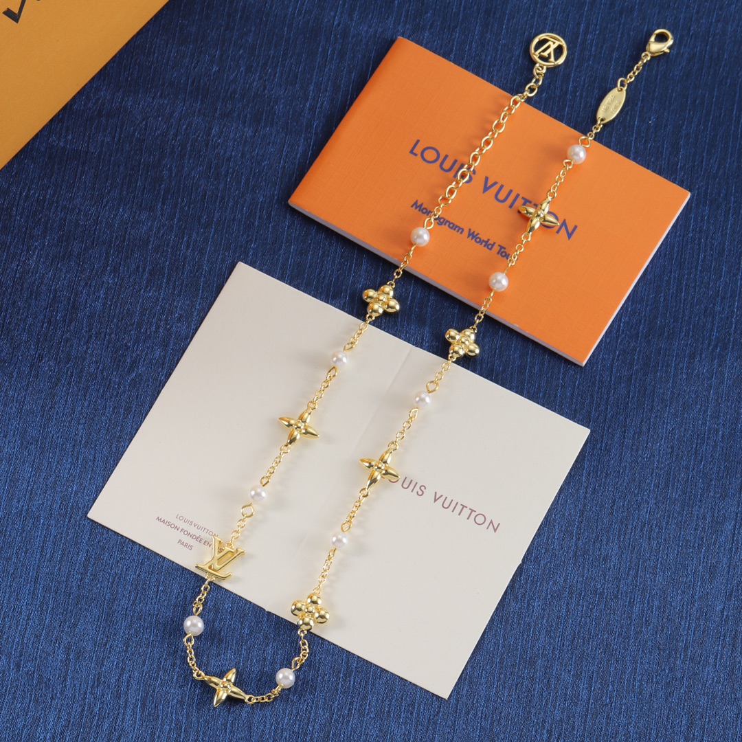 Louis Vuitton Floating Pearl LV Bracelet and Necklace - Original Replica Club