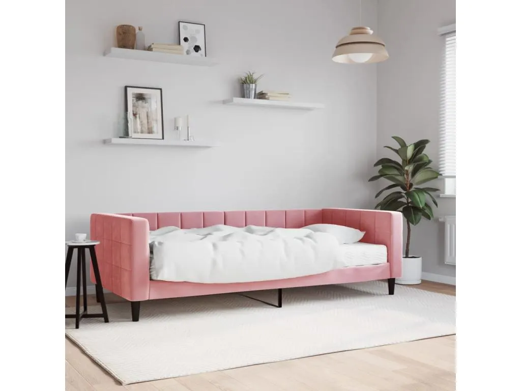 Sofá cama con colchón terciopelo rosa 90x200 cm