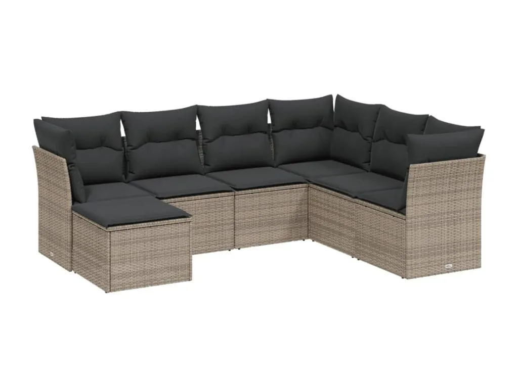 Set de sofás de jardín 7 piezas con cojines ratán PE gris 01772obnk