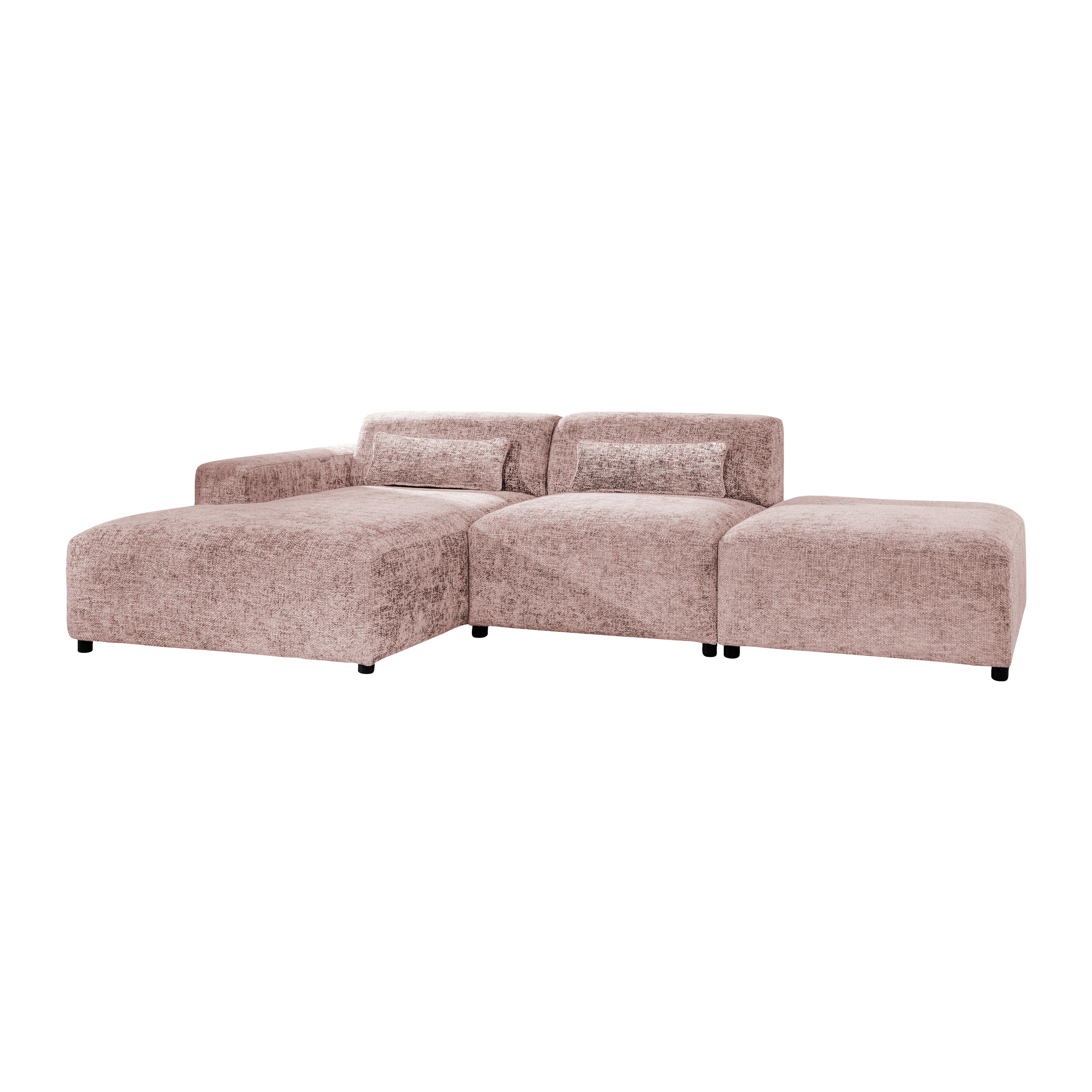 Blokker Velura Hoekbank Links met Hocker - Chenille - Oudroze