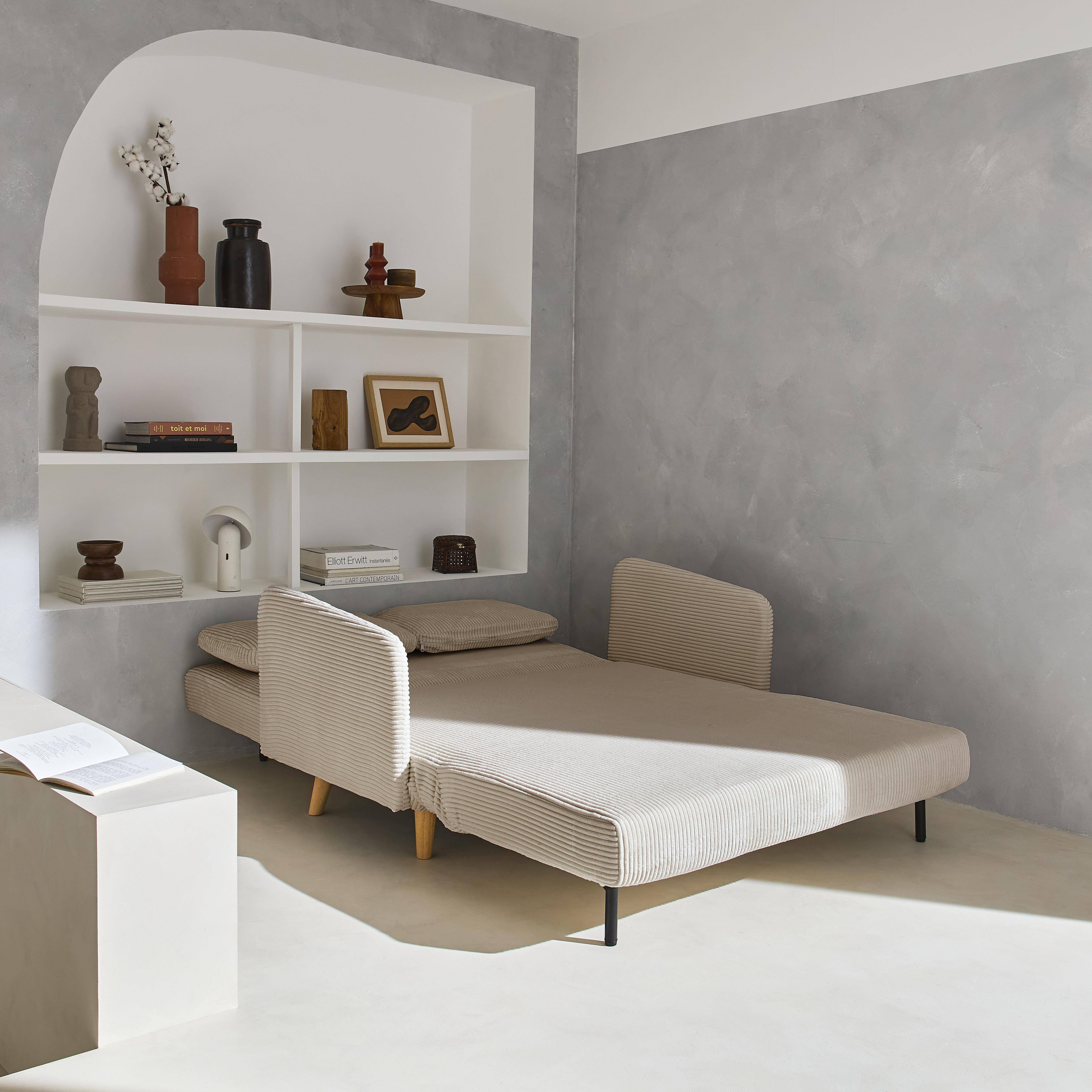 Panam pana - Sofá cama de pana con patas de madera,  2 plazas