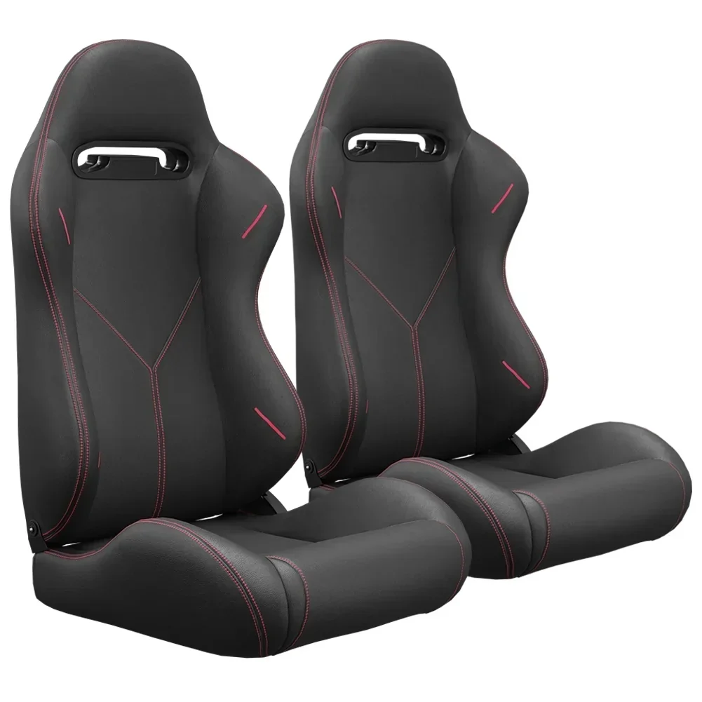 2PC Universal Reclinable Bucket Racing Seats With Adjustor Slider - Red PVC Leather - Image 3 2PC Universal Reclinable Bucket Racing Seats With Adjustor Slider - Red PVC Leather - Image 3