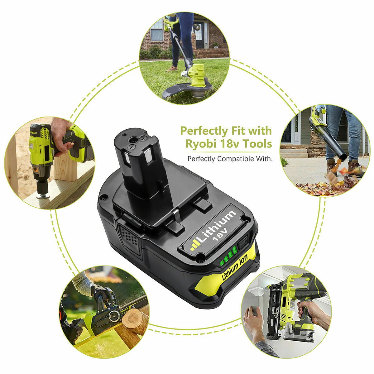 18V Battery for Ryobi ONE+ Chainsaws, Pole Saw, Cultivator, Seed Spreader - Image 3