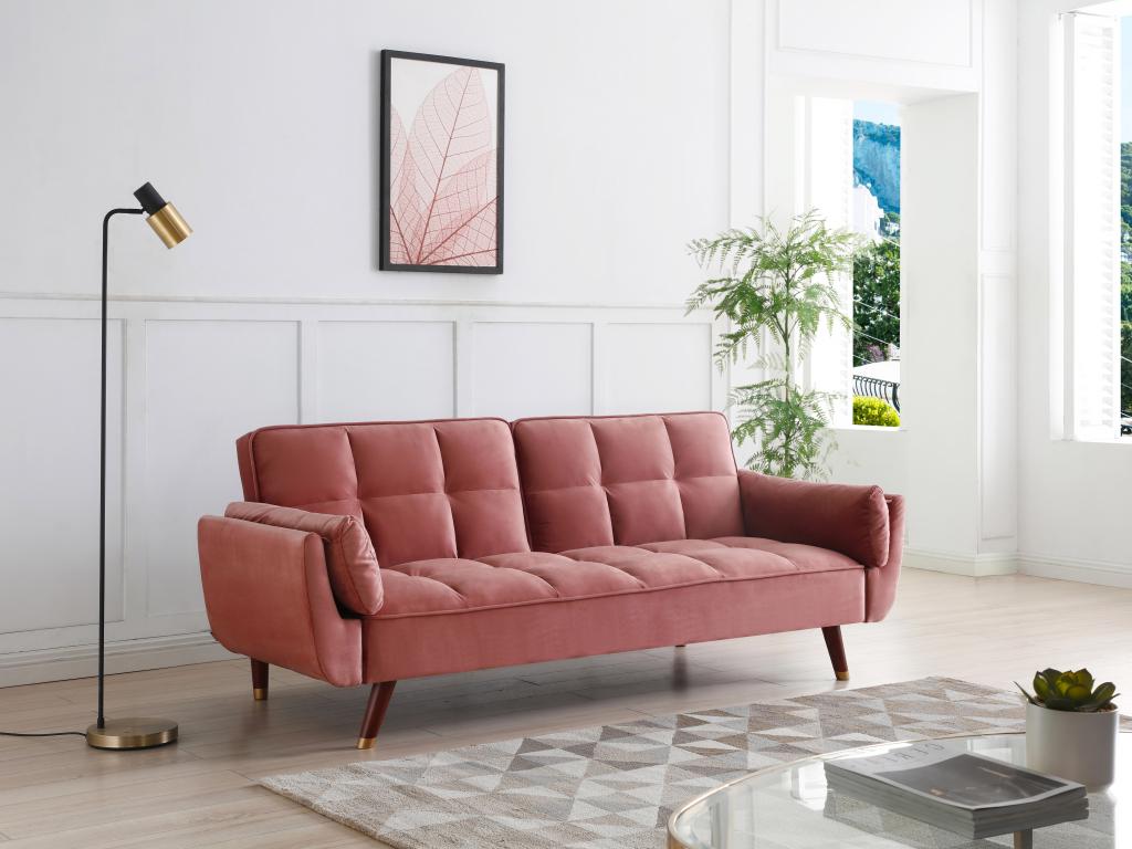 Sofá cama de 3 plazas de terciopelo rosa