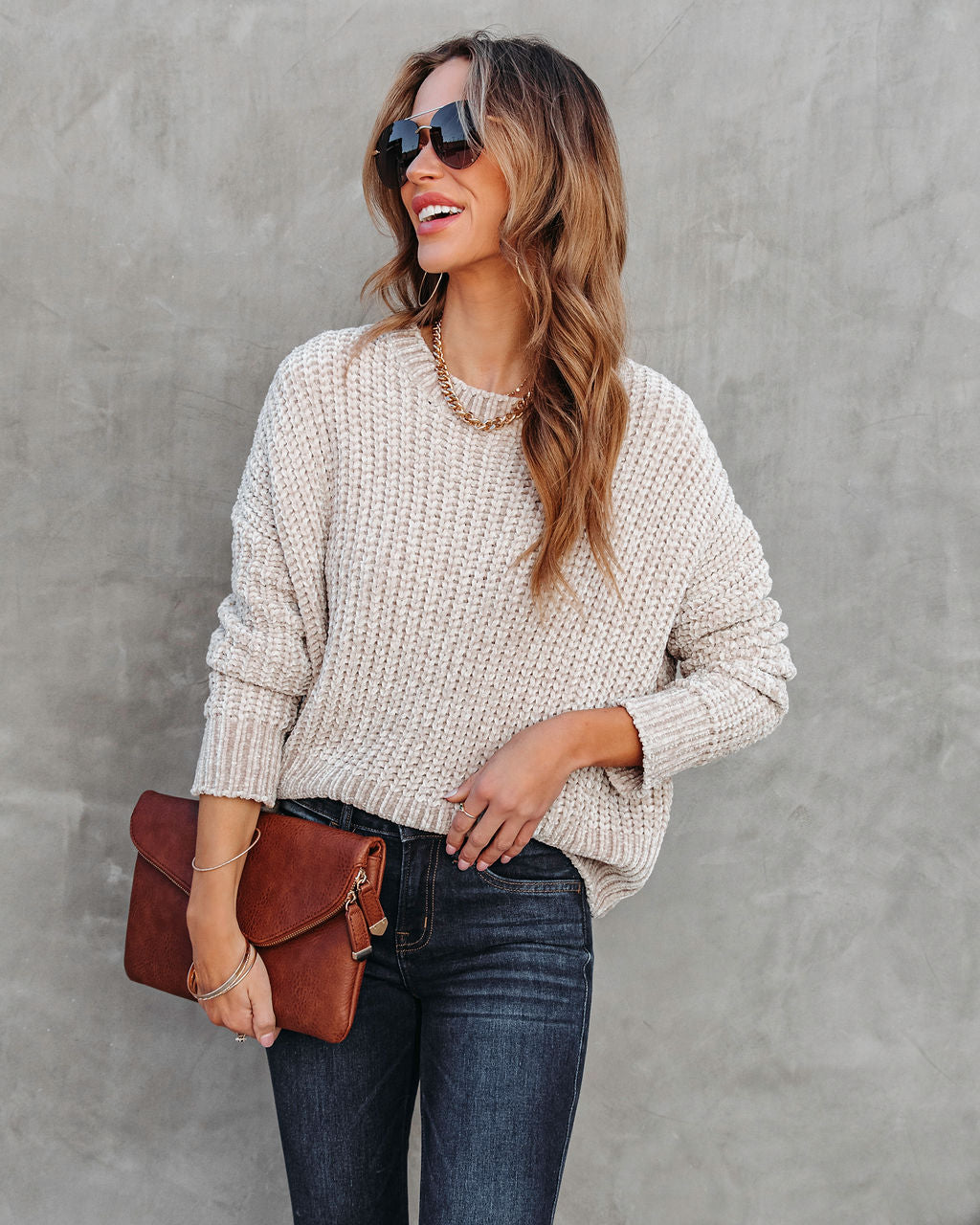 Waves Of Desire Chenille Sweater - Taupe - Se7enfashion