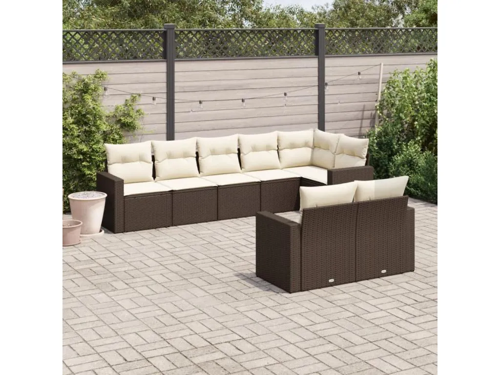 Set sofás de jardín 8 piezas y cojines ratán sintético marrón