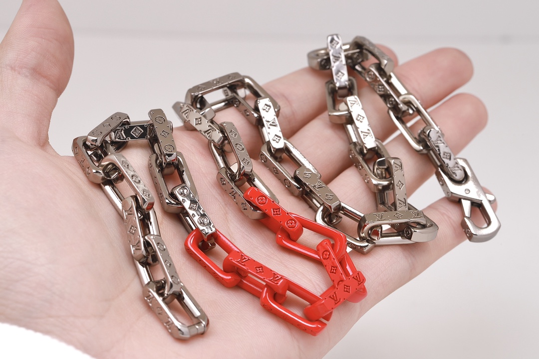 Louis Vuitton Silver Mixed Orange Monogram Chain Necklace - Original Replica Club