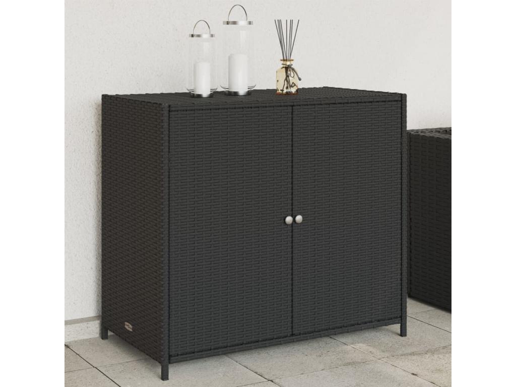 Armario de almacenaje de jardín ratán PE negro 83x45x76 cm