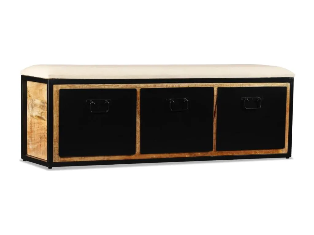 Banco almacenaje 3 cajones madera de mango 120x30x40 cm exk3624818