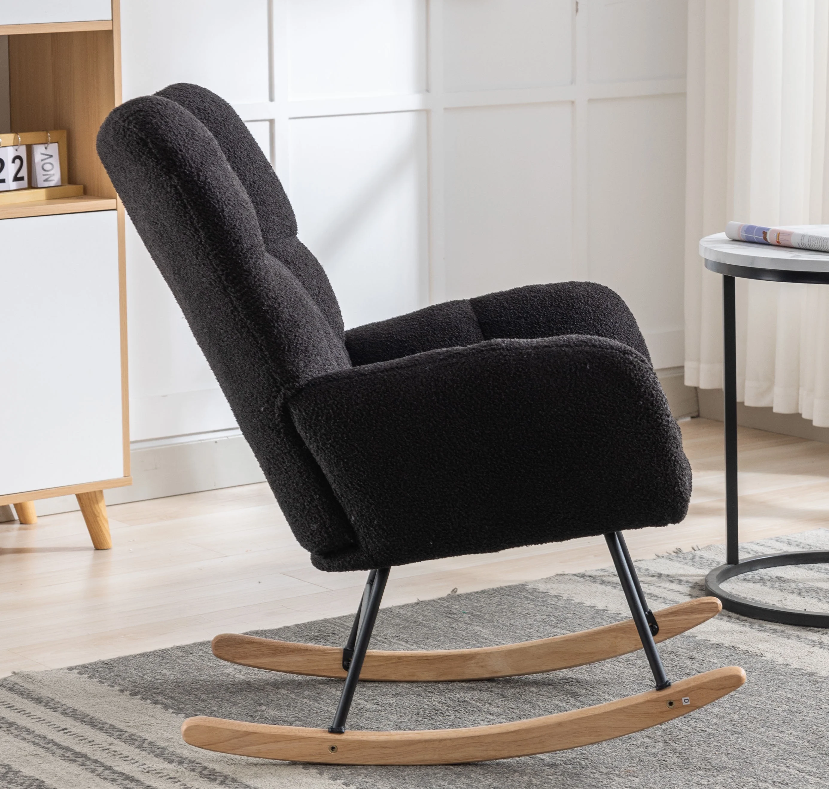 Rocking Chair Nursery,Teddy Upholstered Glider Rocker with High Backrest,Modern Rocking Accent Chairs Glider Recliner for Living Room, Nursery, Bedroom,White - Image 22