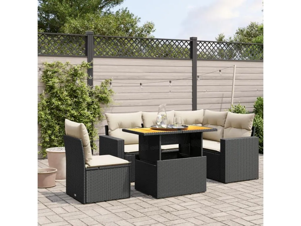 Vivircalido Set de sofás de jardín 6 piezas y cojines ratán sintético negro vwnt23894