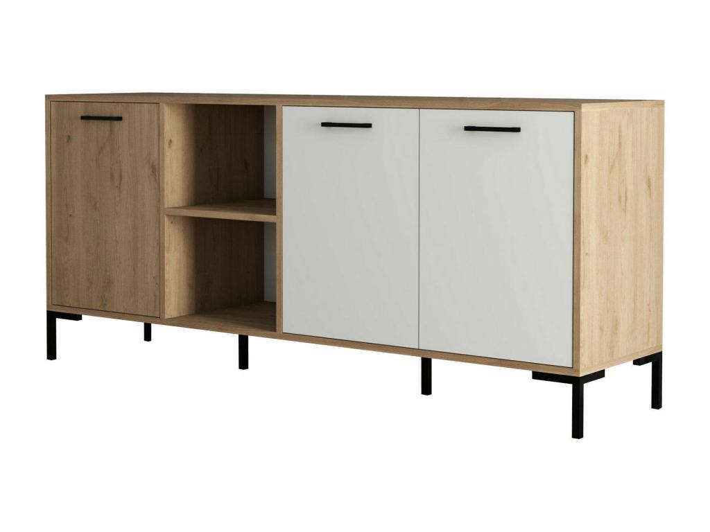 Aparador Dabbondanzier, Bufé de salón, Aparador de salón, Despensa de cocina, 180x45 h80 cm, Roble y Blanco