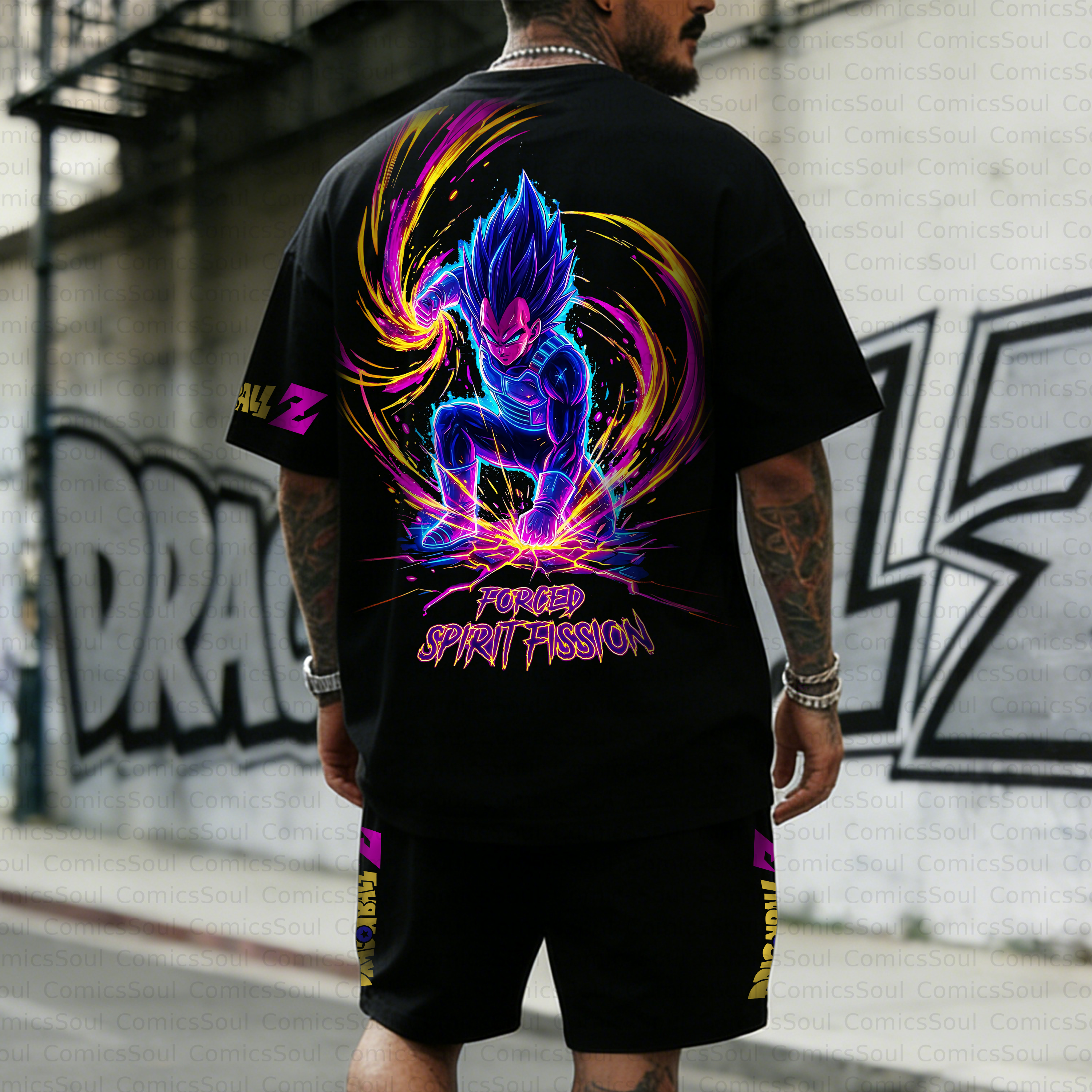 Unisex Anime Inspired Vintage T-shirt& Shorts 2 Pieces Set