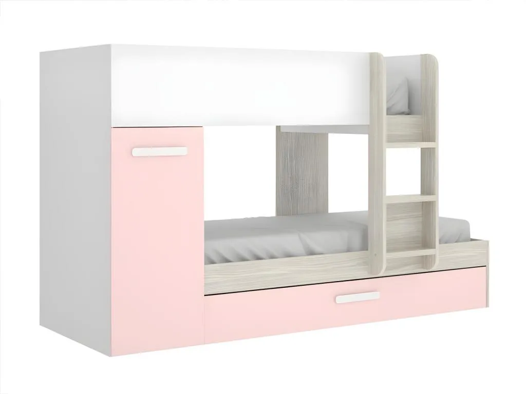 Litera con cama Patriciabaezcasa y compartimentos 3x90x190 cm - Blanco natural y rosa - Patriciabaezcasa