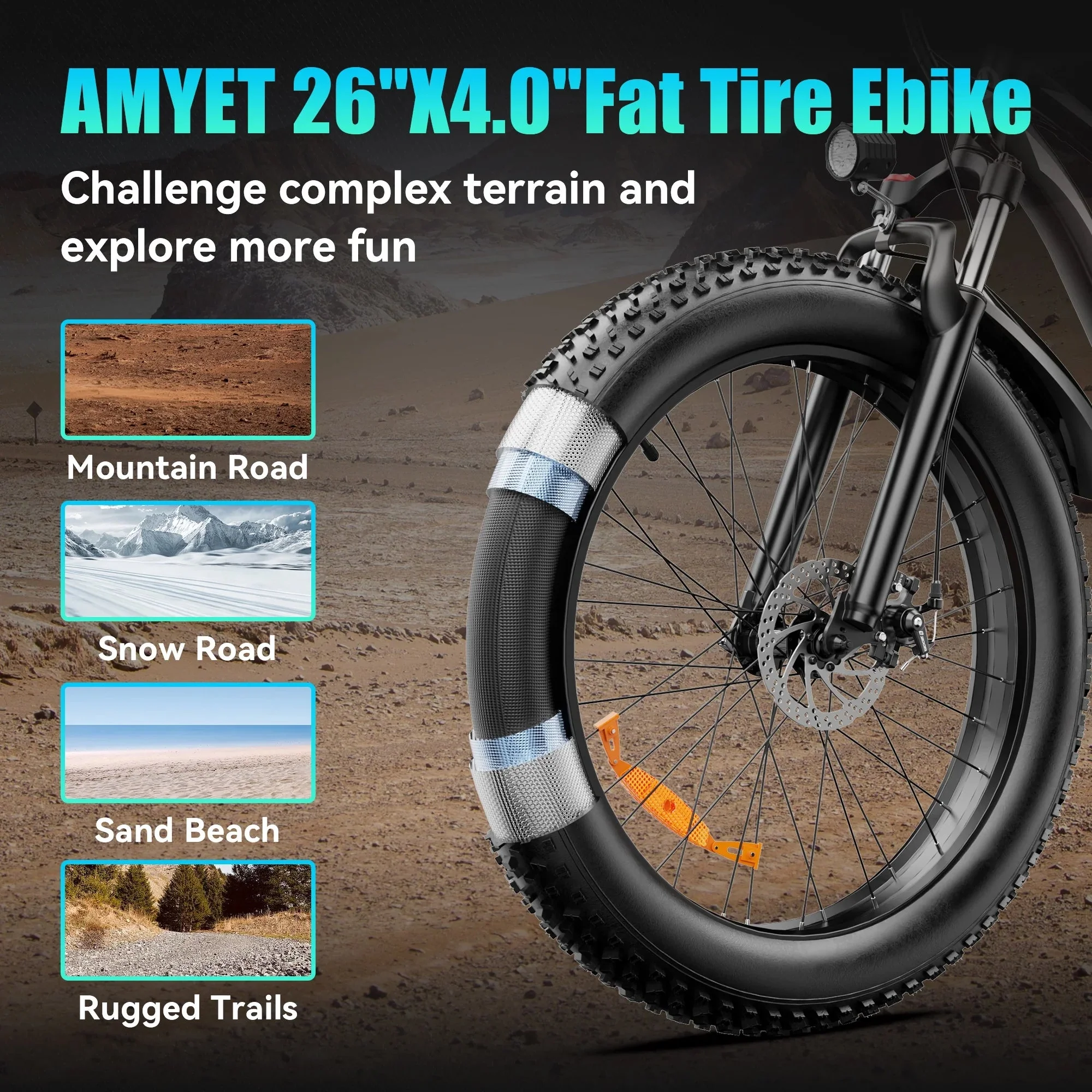 AMYET 26 x 4 Fat Tire Electric Mountain Bike, 48V 15Ah, 7-Speed - EB26 - Image 12 AMYET 26 x 4 Fat Tire Electric Mountain Bike, 48V 15Ah, 7-Speed - EB26 - Image 12