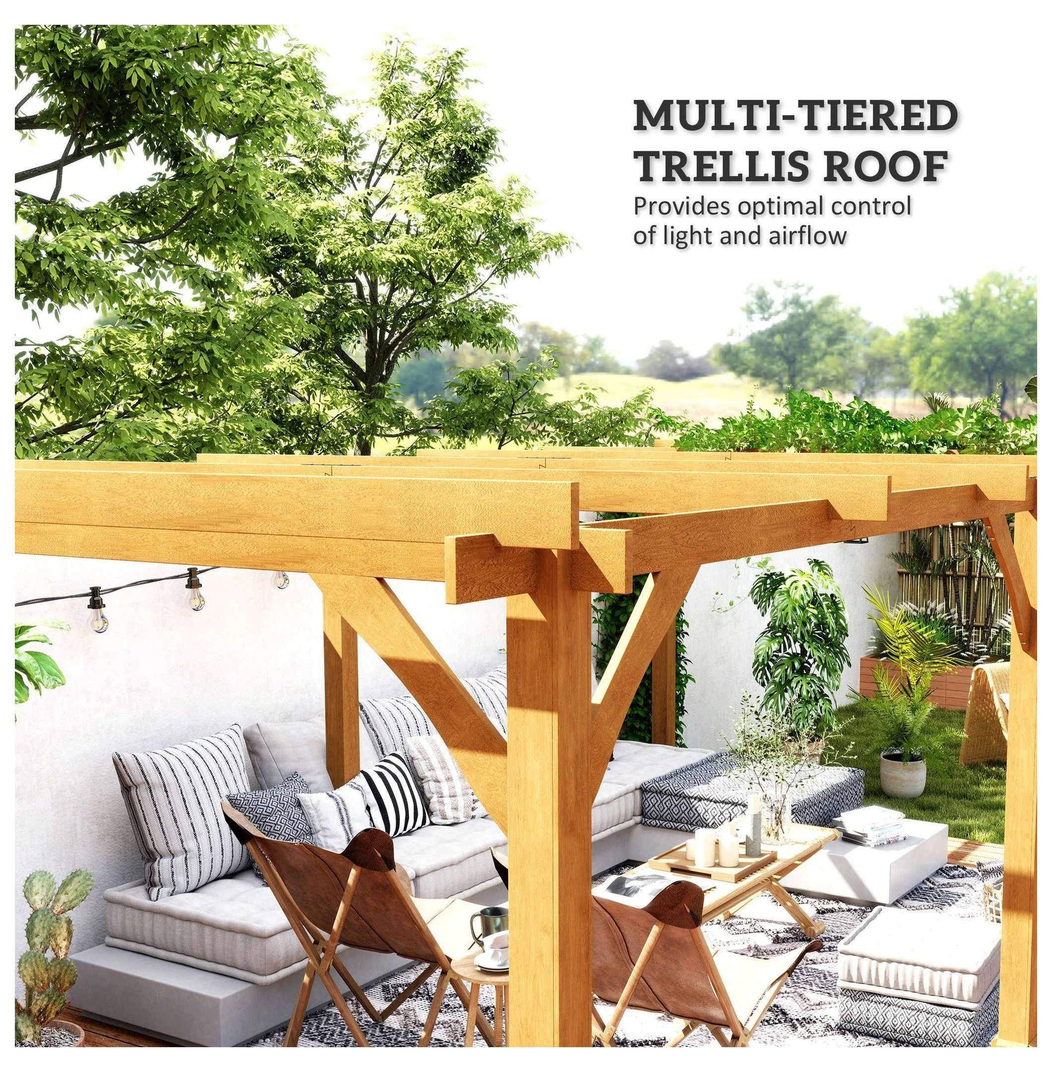 20x10ft Wood Pergola, Outdoor Gazebo Grape Trellis - Dark Brown - Image 5