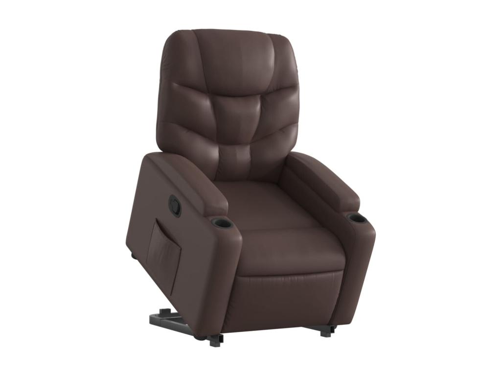 Sillón reclinable elevable cuero sintético marrón