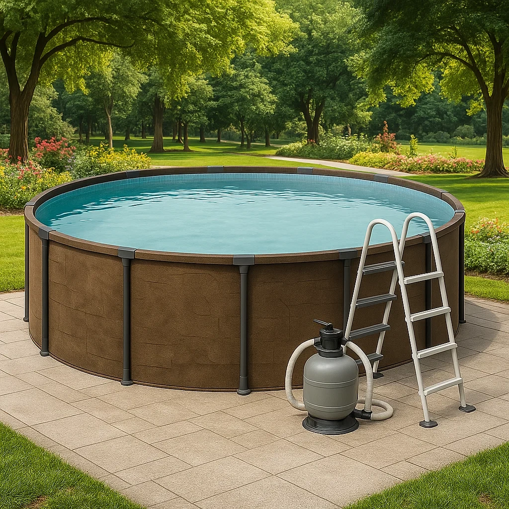 Piscina tubular redonda 358x98 cm, color beige, con filtro y escalera lWPgBkA279wR