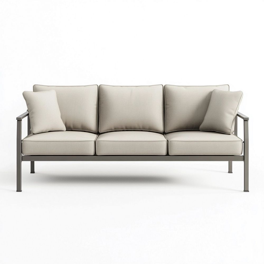 Sofá de Exterior 3 Plazas con Cojines Removibles para Jardín Tamaño Grande Aluminio Gris/Beige