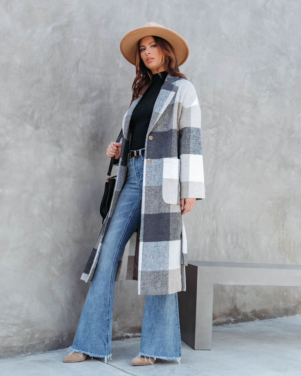 England Pocketed Plaid Coat - Se7enfashion