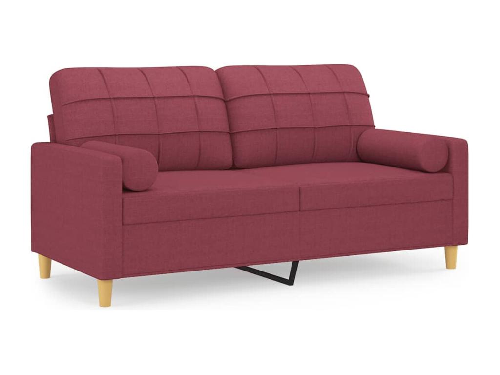 Sofá de 2 plazas con cojines tela rojo tinto 140 cm