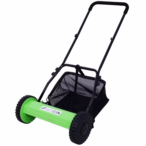 14 - Inch Push Reel Lawn Mower, 5 - Blade with Grass Catcher, Adjustable Height, Manual, Green