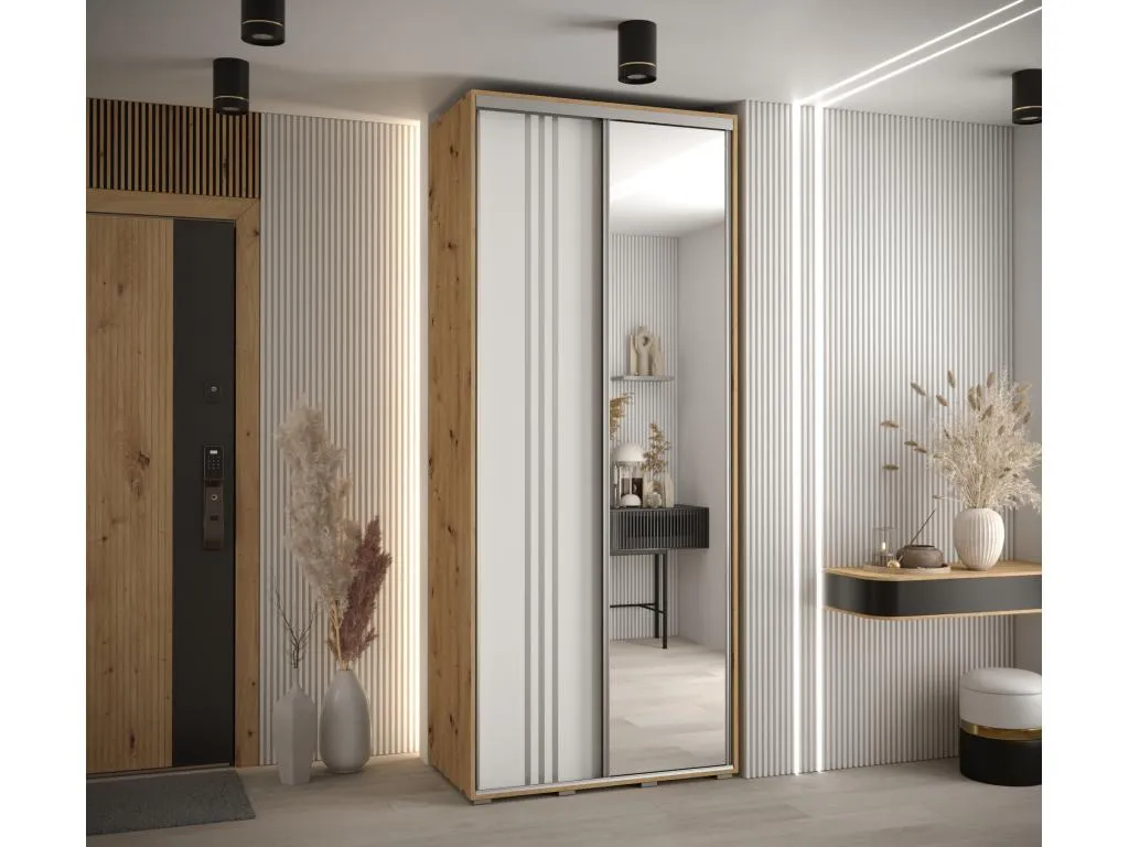 Armario Davos 7 corredero compacto 235,2x120x60 cm 2 puertas artisan/blanco/plata wnd3168114