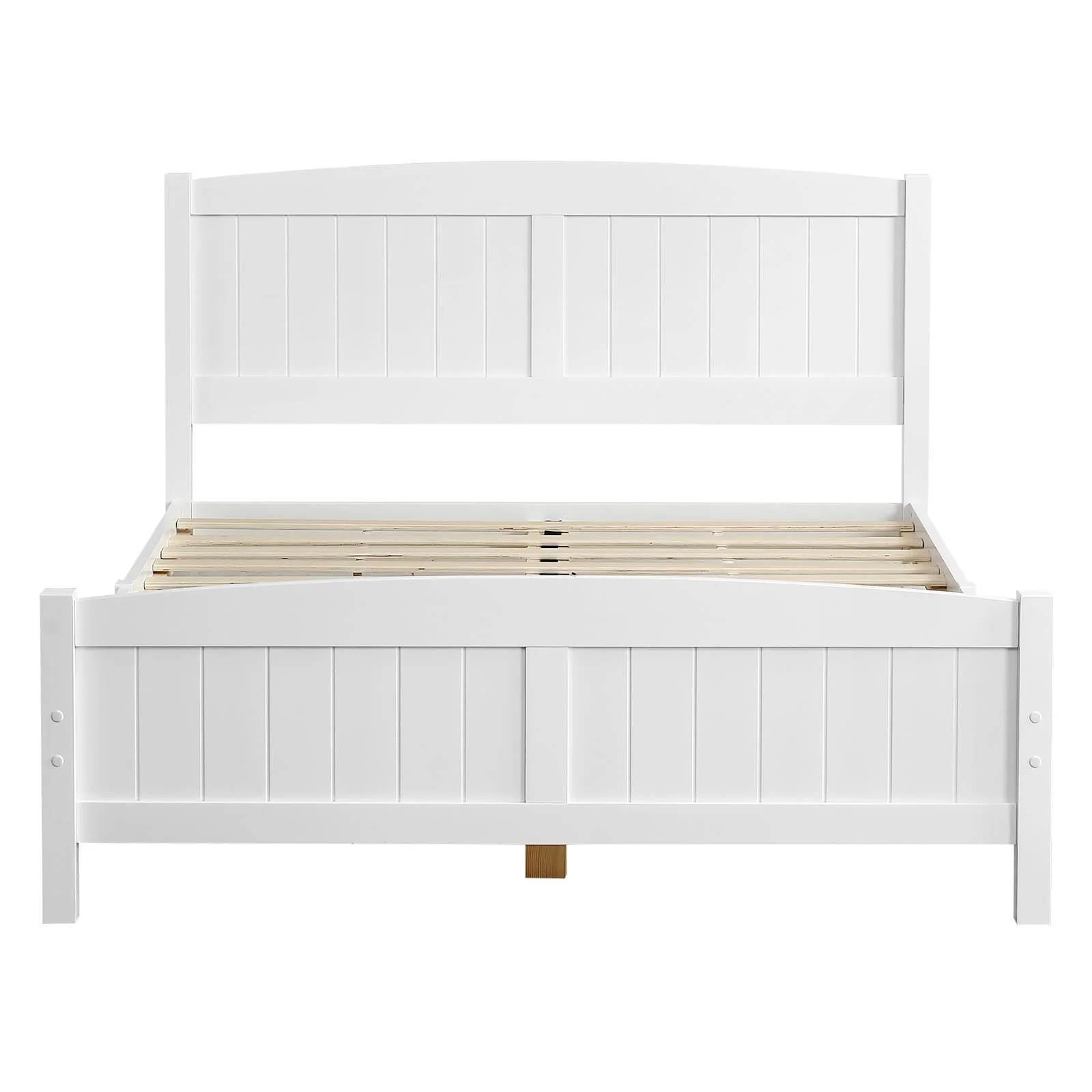 Zimtown Twin Bed Frame,Solid Pine Wood Kids Twin Platform Bed Frame, Bedroom Twin Bed with Headboard for Adults, White - Image 3
