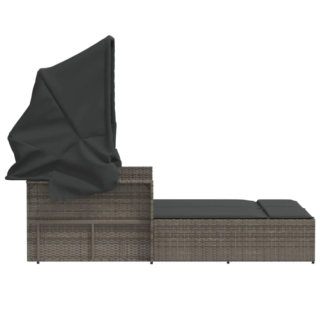 vidaXL Powder Coated Steel Removable Canopy and Cushions Double Sun Lounger, Beige - Image 18