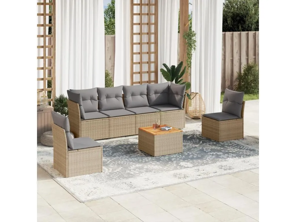 Juego de sofás jardín con cojines beige mezcla 7 pzas ratán PE
