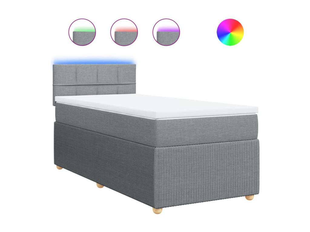 Cama box spring con colchón tela gris claro 90x190 cm