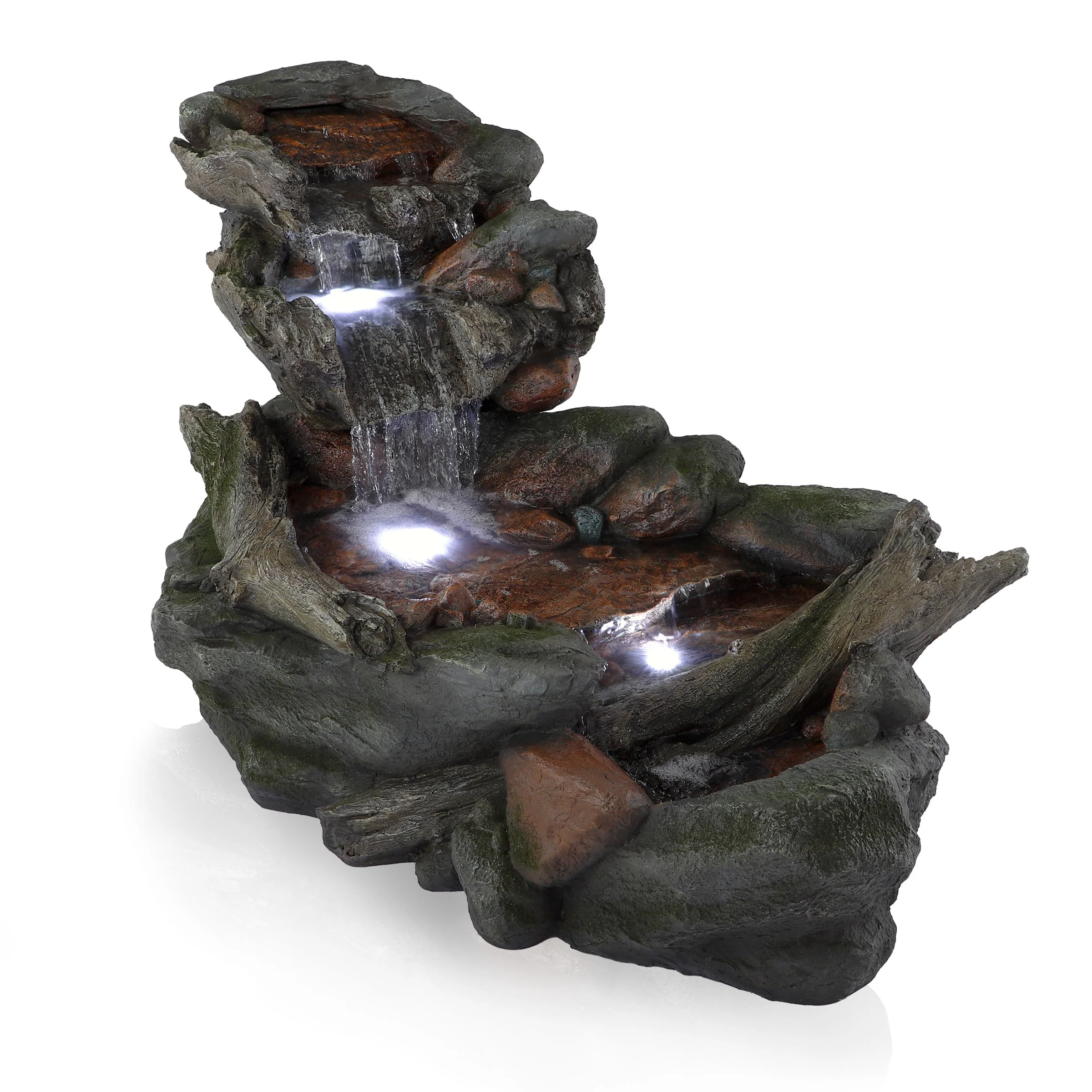 Alpine Corporation Outdoor 3-Tier Rainforest Rock Water Fountain with LED Lights - Image 10