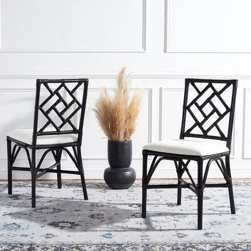 Set of 2 SAFAVIEH Maye Rattan Accent Chairs with Cushions - Dimensions: 18.5" W x 20.9" L x 35.8" H