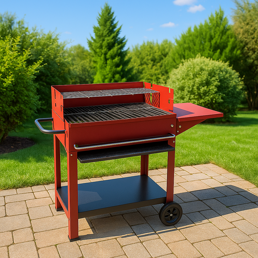 Parrilla de barbacoa, con estante inferior, color rojo