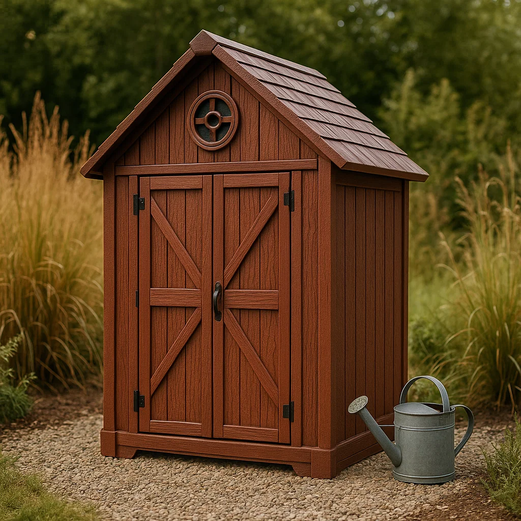 Caseta de jardín caseta de almacenamiento color madera roja de resina para exterior 120x85x190 cm YxEiMHk213yA