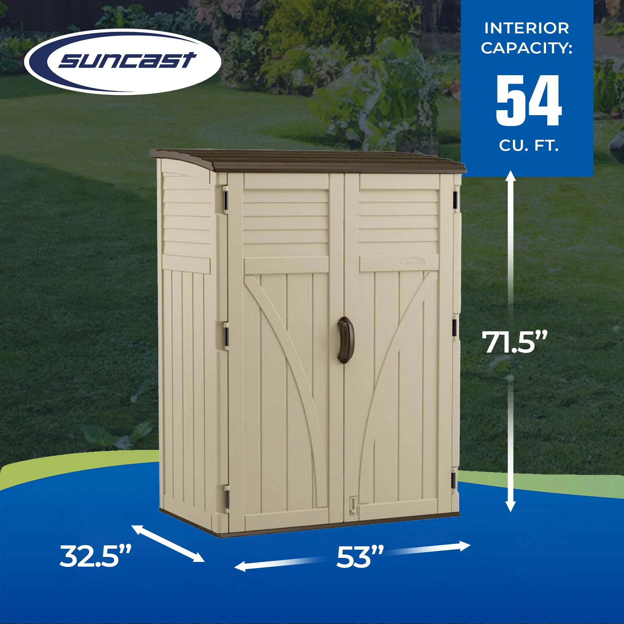 Suncast Large Vertical Shed for Storing Oudoor Tools, & Equipment, Sand - Image 3