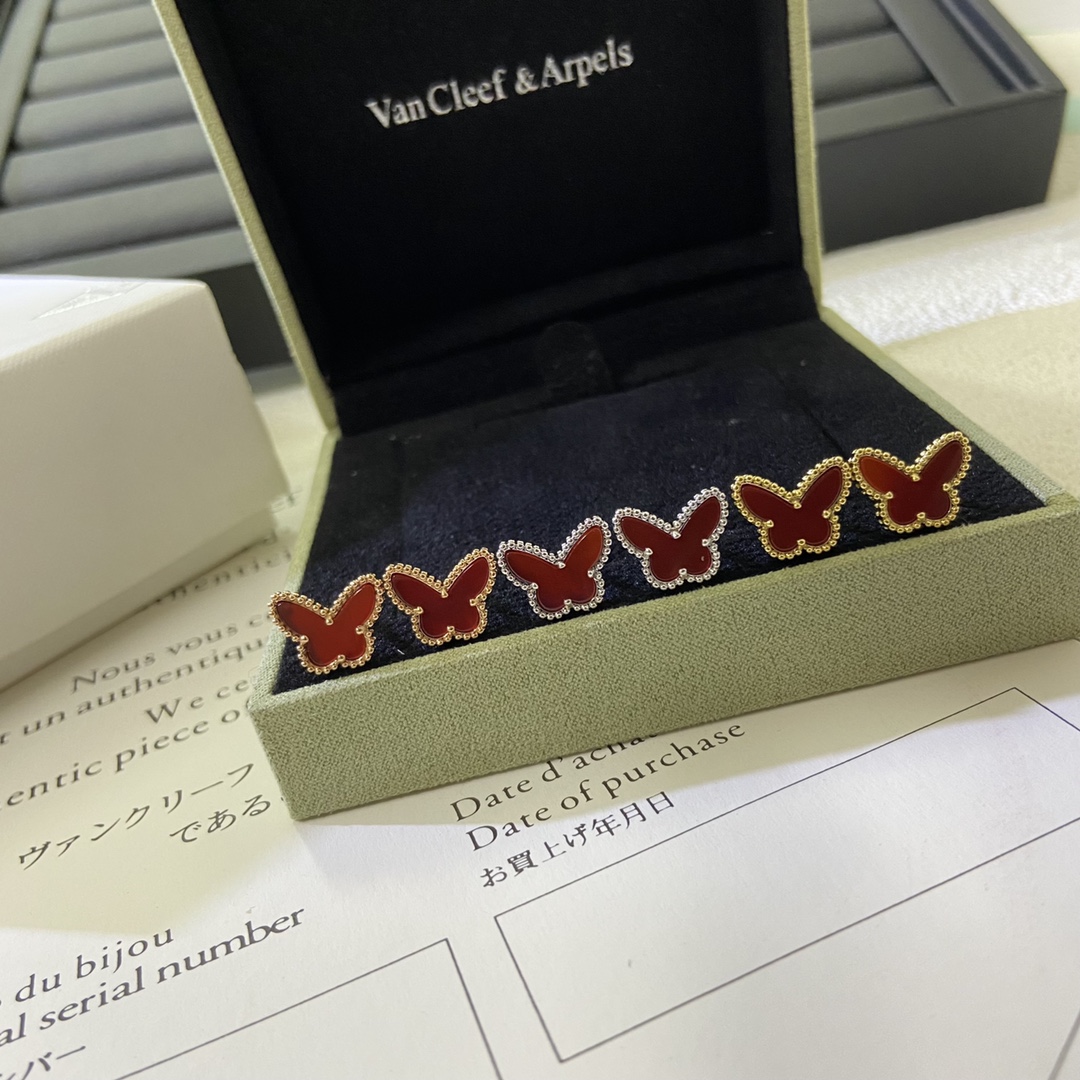 VCA Mini Red Butterfly Stud Earrings - Original Replica Club