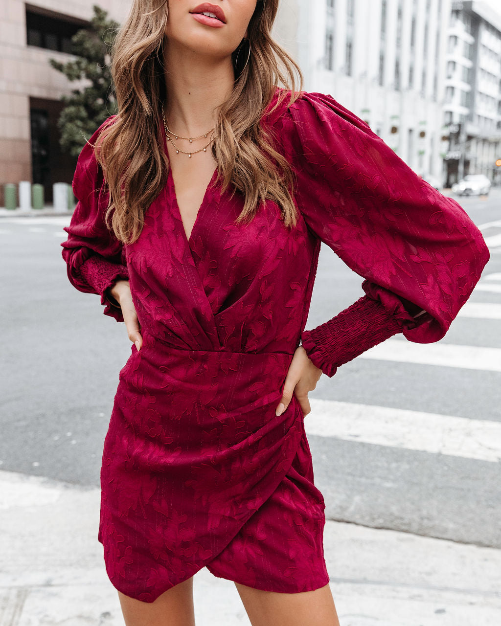 Define The Moment Floral Drape Mini Dress - Wine - Se7enfashion