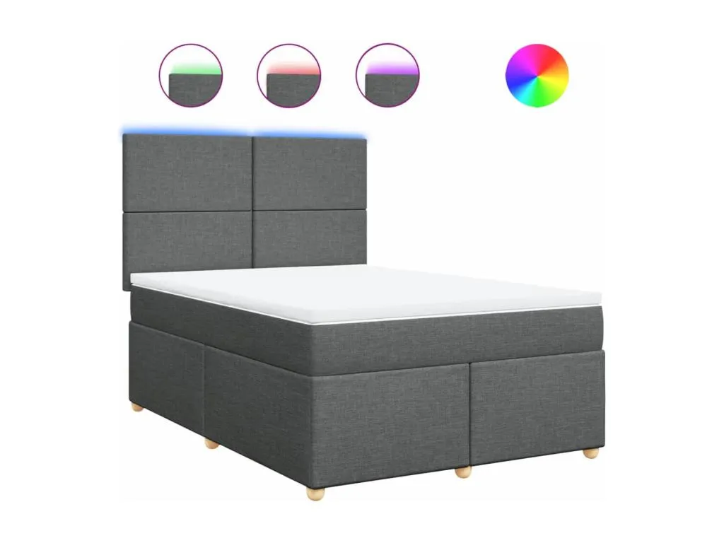Cama box spring con colchón tela gris oscuro 160x200 cm wzy3520542