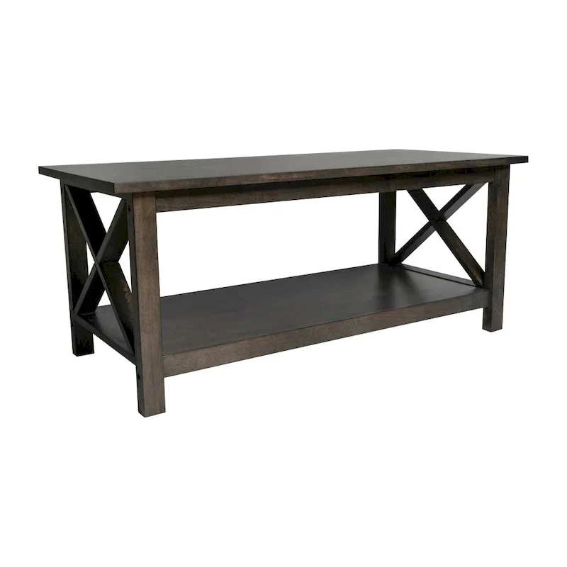 Farmhouse Coffee Table with Shelf and X-Frame Design