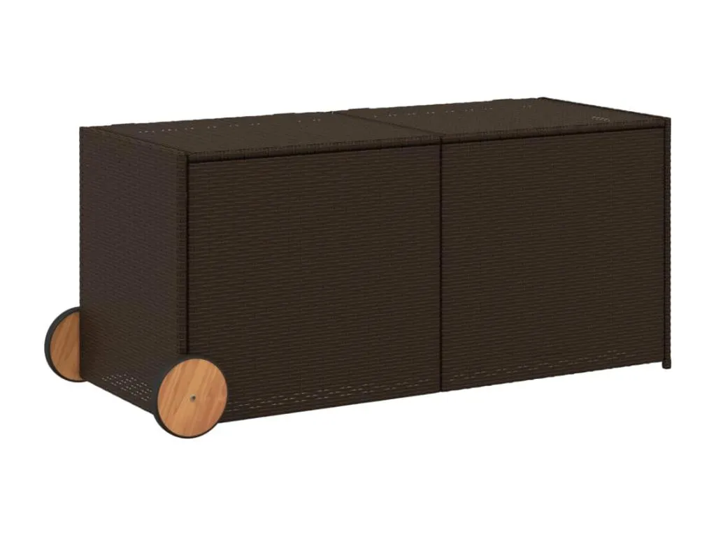 Caja de almacenaje jardín con ruedas ratán pe marrón 283l kij3116448