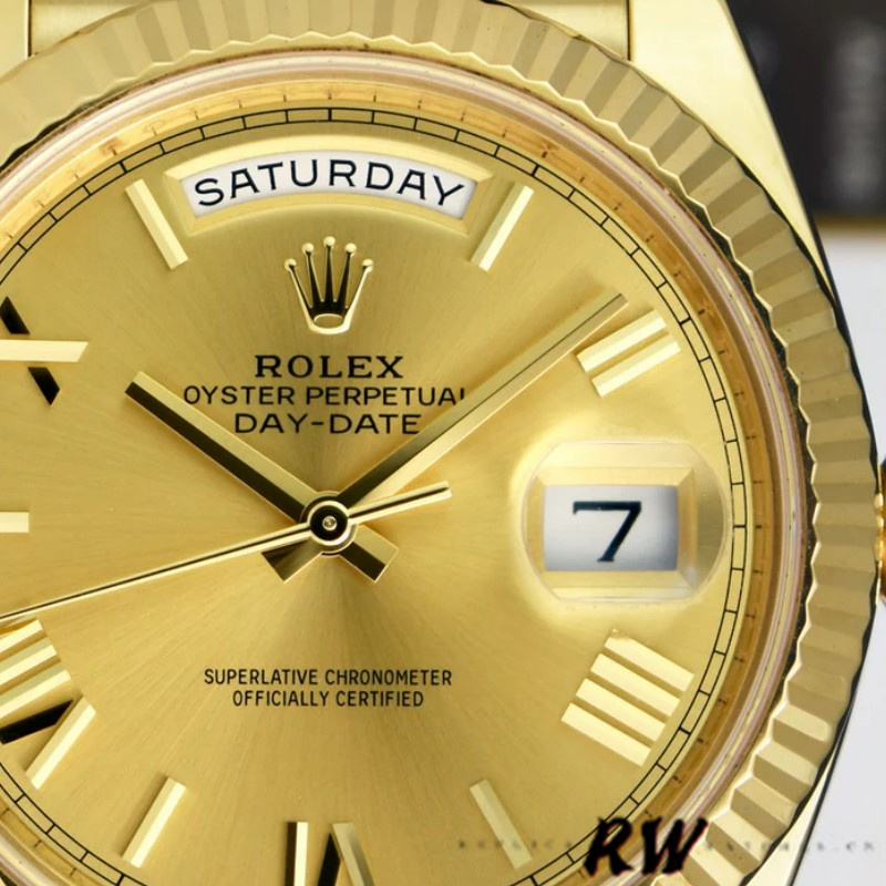 Rolex Day-Date 228238 Champagne Roman Dial Fluted Bezel 40mm Mens Replica Watch