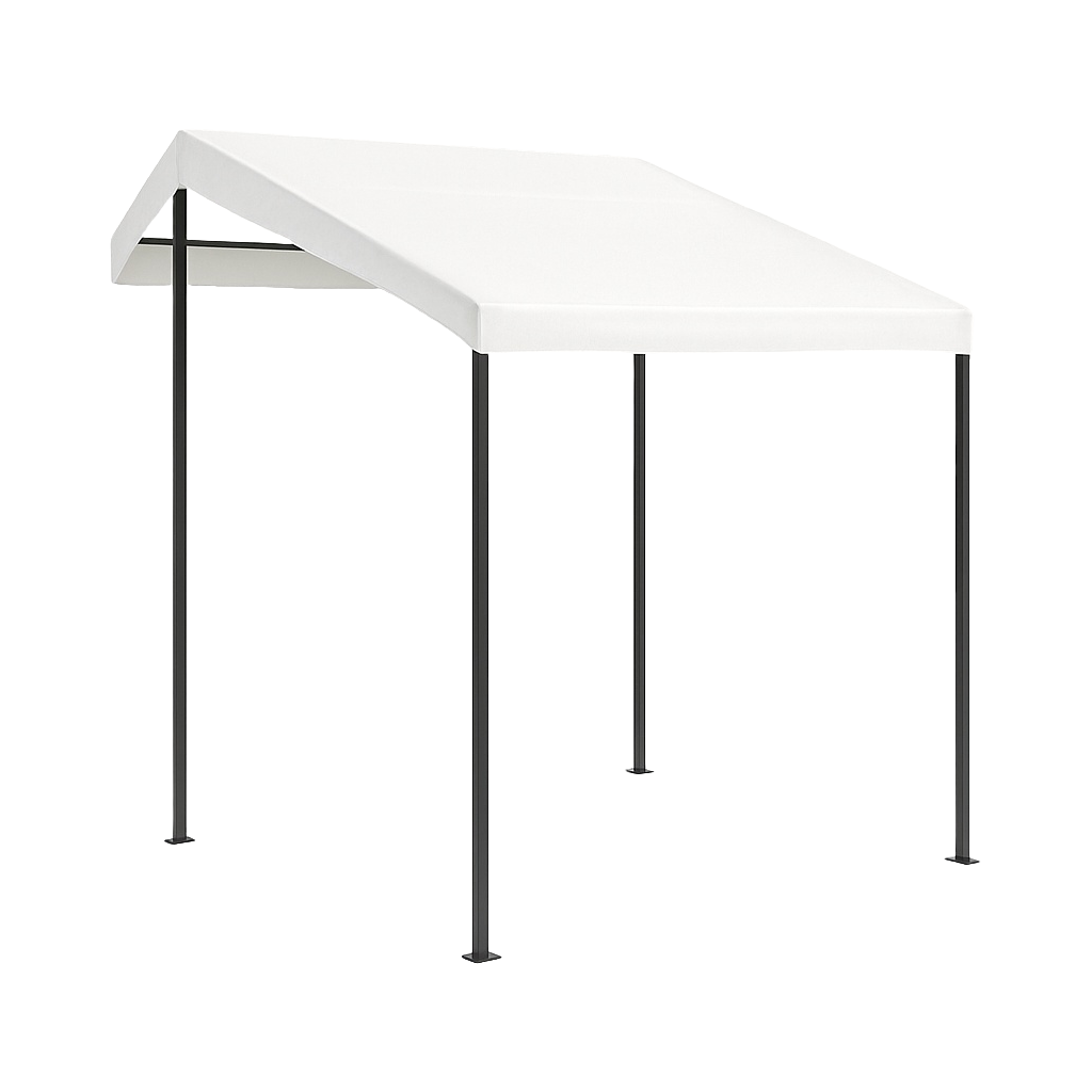 Cenador estructura metálica techo inclinado blanco acero y poliéster jardín terraza 300x300x257 cm