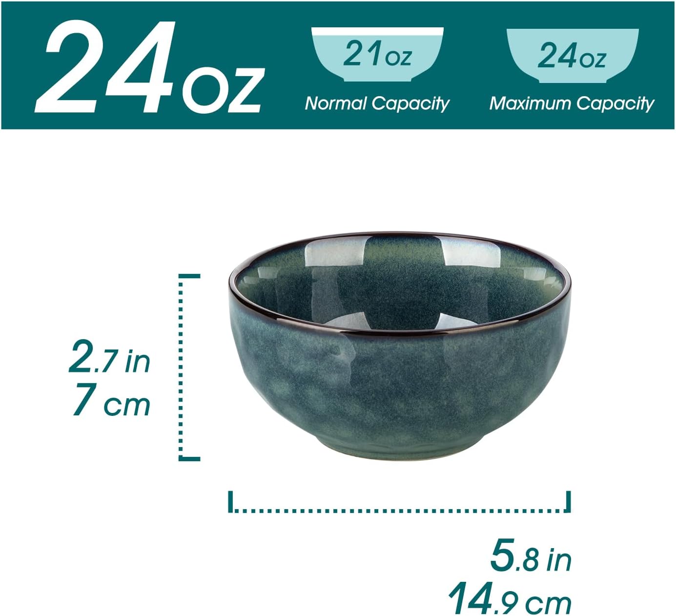 vancasso Starry 24oz Bowls for Soup, Ceramic Deep Soup Bowls Set of 4, Green Cereal Bowls Set for Kitchen, Salad Bowls Set, Pasta Oatmeal Bowls, Lead-free, Dishwasher & Microwave Oven Safe